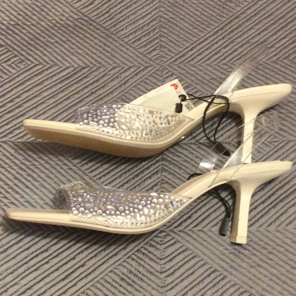 Zara size 9.5 (40) cream and clear rhinestone heels for women - Picture 6 of 8